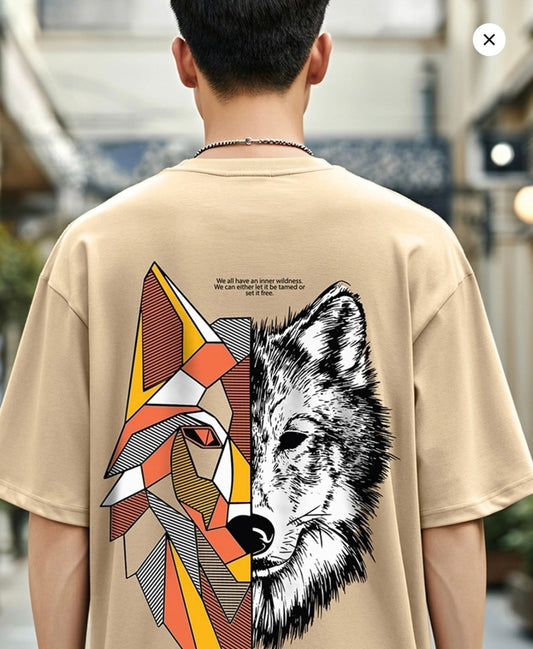 Wolf Oversized Graphic Tee – Beige Edition