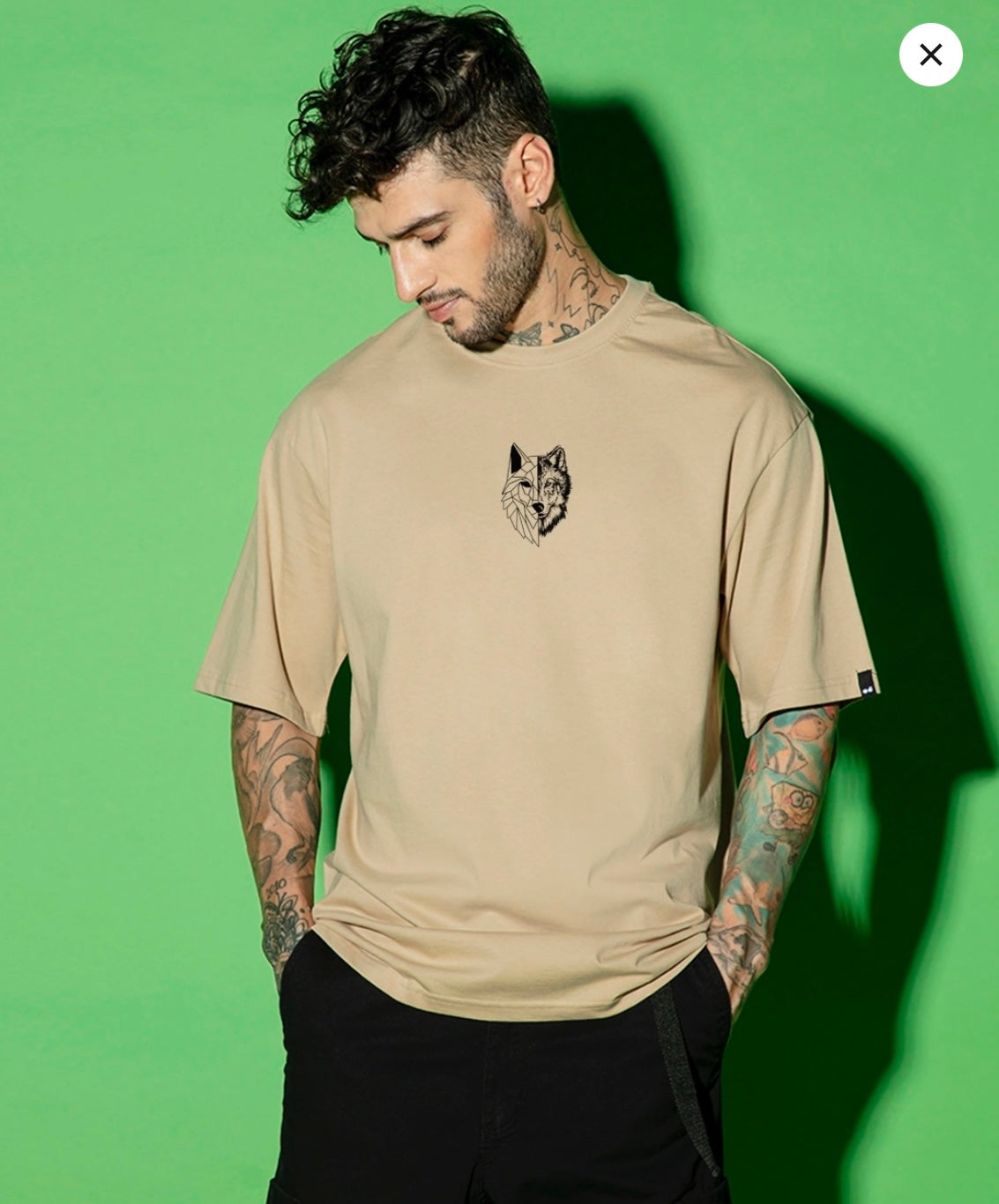 Wolf Oversized Graphic Tee – Beige Edition